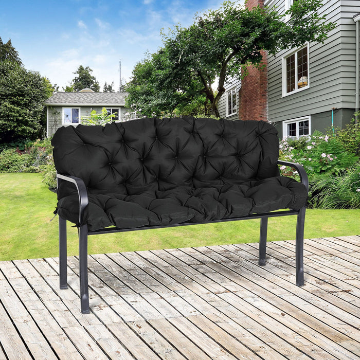 Black 3 Seater Garden Bench Cushion with Ties - 98x150 cm