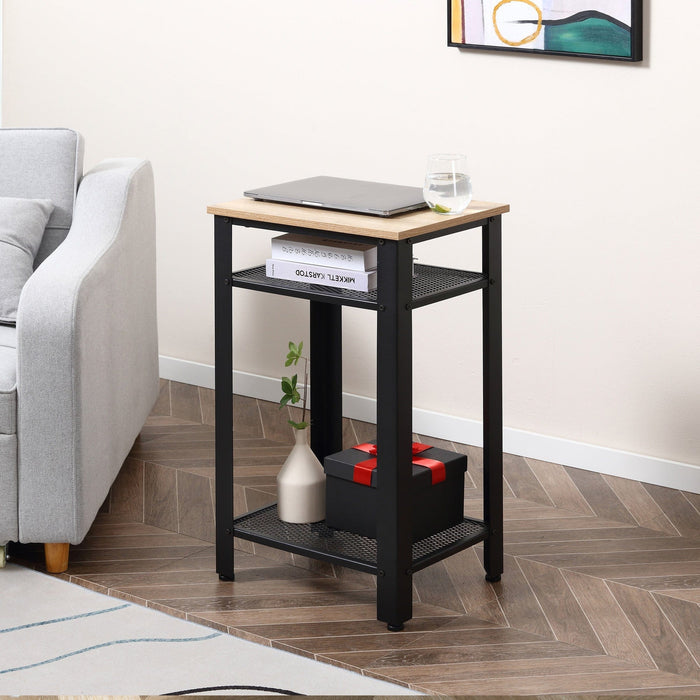 Industrial 3 Tier Boxy Side Table with Metal Frame, On-Trend