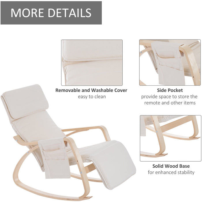 Cream White Rocking Lounge Chair With Footrest