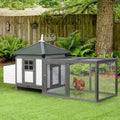 Chicken House With Run, Nesting Box, 196x76x97cm, Grey Pawhut
