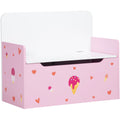 2-IN-1 Wooden Toy Box: Pink Cute Pattern, Safety Rod Zonekiz
