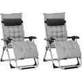 Outsunny 2 Piece Reclining Zero Gravity Chair Folding Garden Sun Lounger with Cushion Headrest Light Grey Outsunny