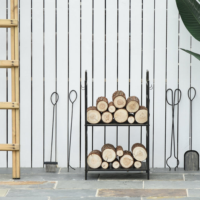 2-Layer Heavy Duty Firewood Rack with 4 Tools