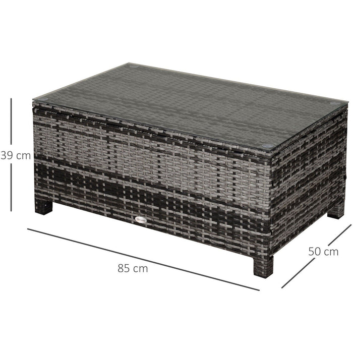 Outdoor Rattan Coffee Table, Iron Frame, Glass Top