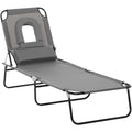 Outsunny Sun Lounger Foldable Reclining Chair with Pillow and Reading Hole Garden Beach Outdoor Recliner Adjustable Grey Outsunny