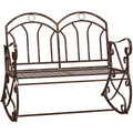 Metal Rocking Bench for Two with Wide Seat and Armrests for Relaxing Outdoors Bronze Red Outsunny