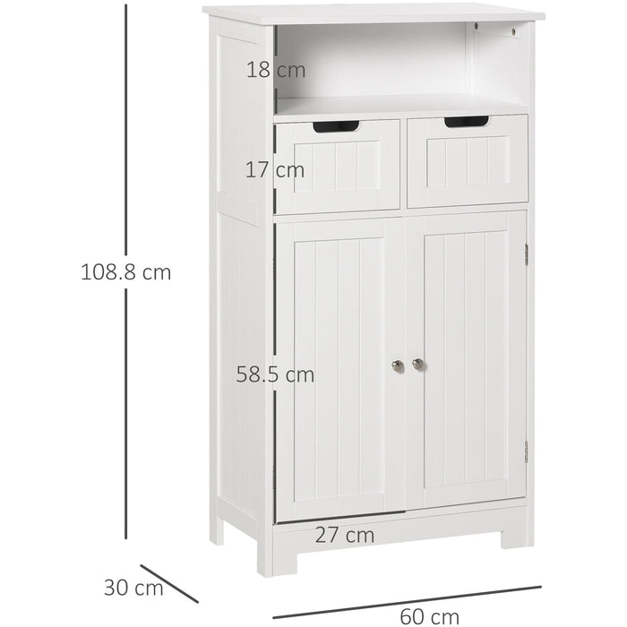 White Bathroom Floor Cabinet With 2 Drawers