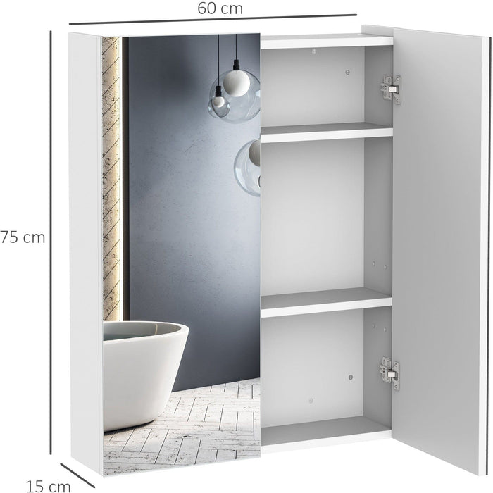 Bathroom Mirror Cabinet, 2 Doors, 60 x 15 x 75cm, White