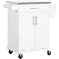 White Wooden Kitchen Island With Stainless Steel Top Homcom