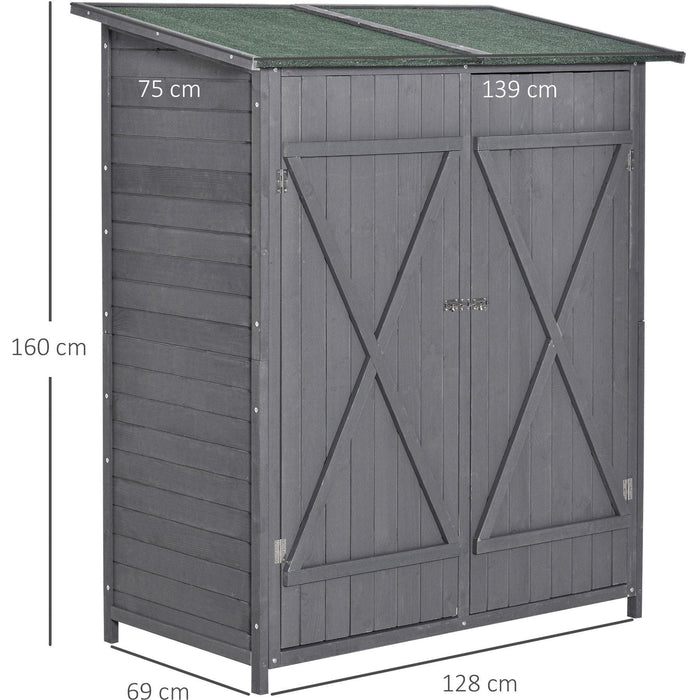 Small Wooden Shed - Storage Table, Asphalt Roof - Grey