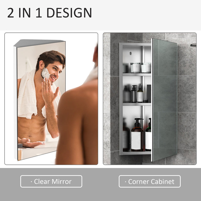 Corner Bathroom Mirror Cabinet, Stainless Steel