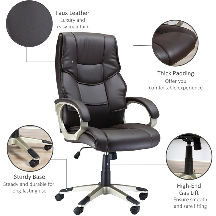 Brown High-Back Home Office Chair with Adjustable Height