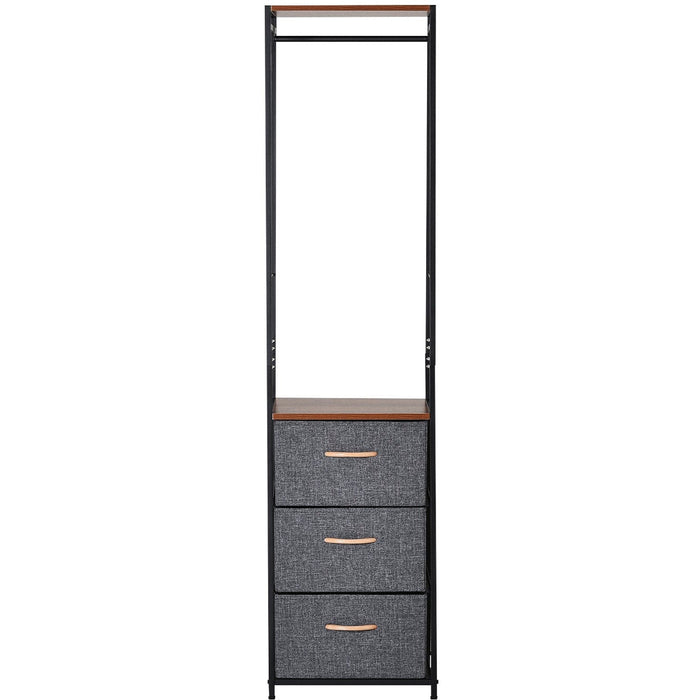 Steel Frame Chest of Drawers with Coat Rack, Black Brown