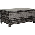 Outdoor Rattan Coffee Table, Iron Frame, Glass Top Outsunny
