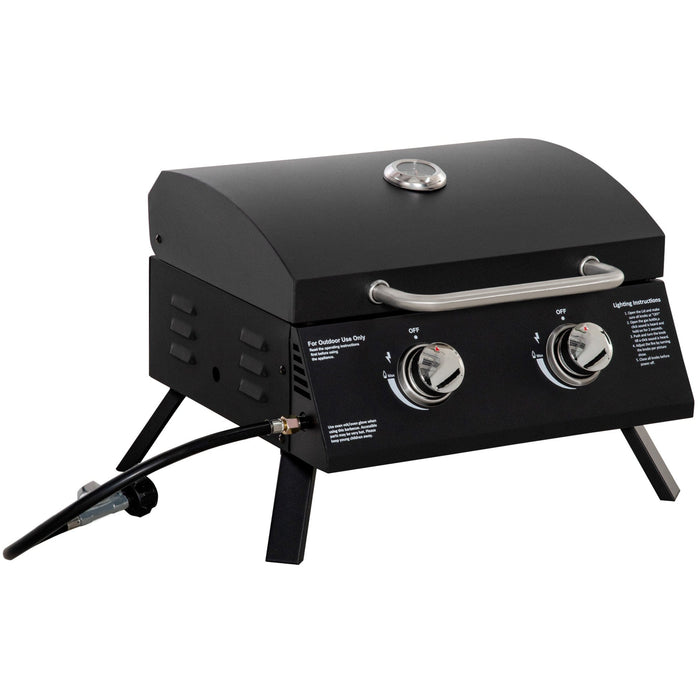 Portable 2 Burner Gas BBQ Grill with Lid Thermometer, Black