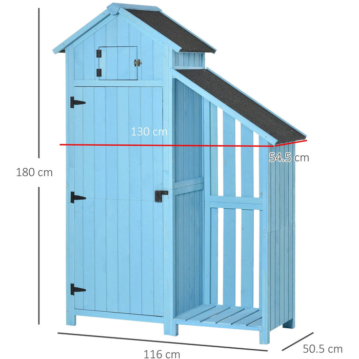 Small Shed With Log Store -  Blue