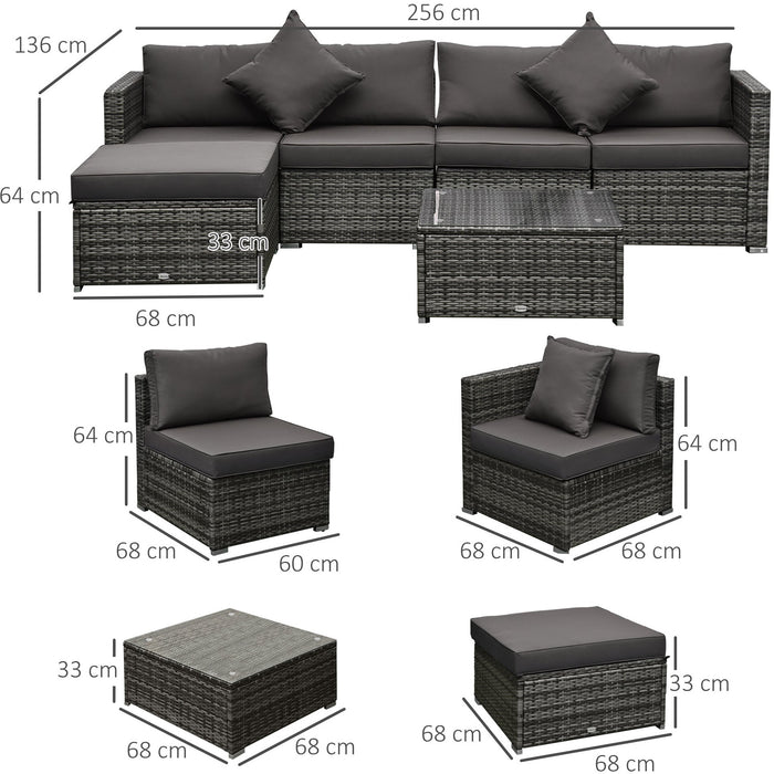 5 Seater Rattan Corner Sofa Set With Table, Brown