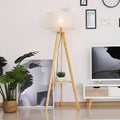 Free Standing Floor Lamp, Beige/Natural Wood Homcom