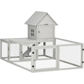 Large Indoor Rabbit Hutch With Run, Light Grey Pawhut