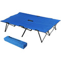 Outsunny Double Camping Cot Foldable Sunbed Outdoor Patio Sleeping Bed Super Light w/ Carr Bag (Blue) Outsunny
