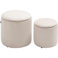 Set of 2 White Fabric Ottomans with Removable Lid Homcom