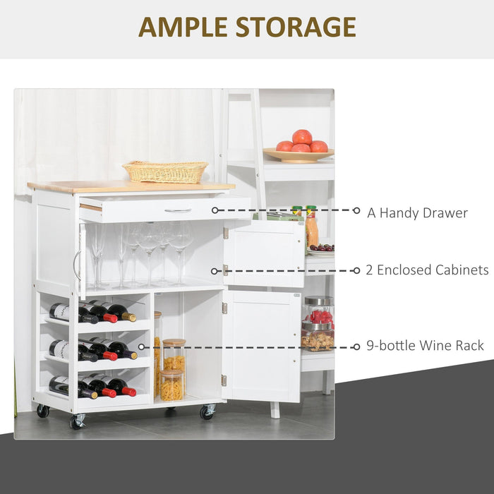 Kitchen Trolley With Wine Rack, Cabinets, White