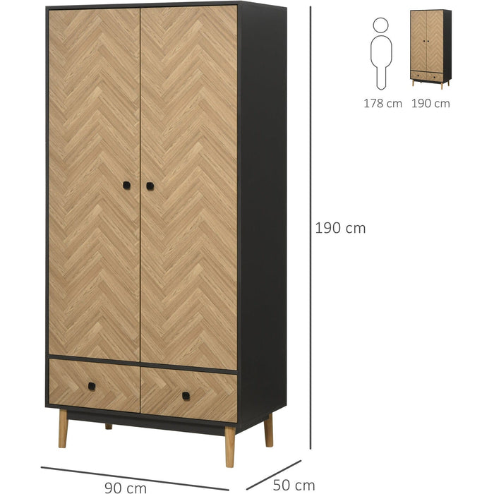 Modern Wardrobe with Shelf, Rod, and Drawers, 90x50x190cm