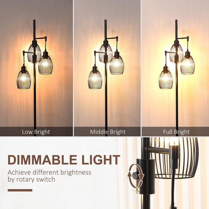 Industrial Floor Lamp, 3 Lights, Dimmable, Metal Shades