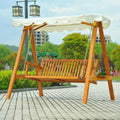 3 Seater Wooden Garden Swing, Cream White Outsunny