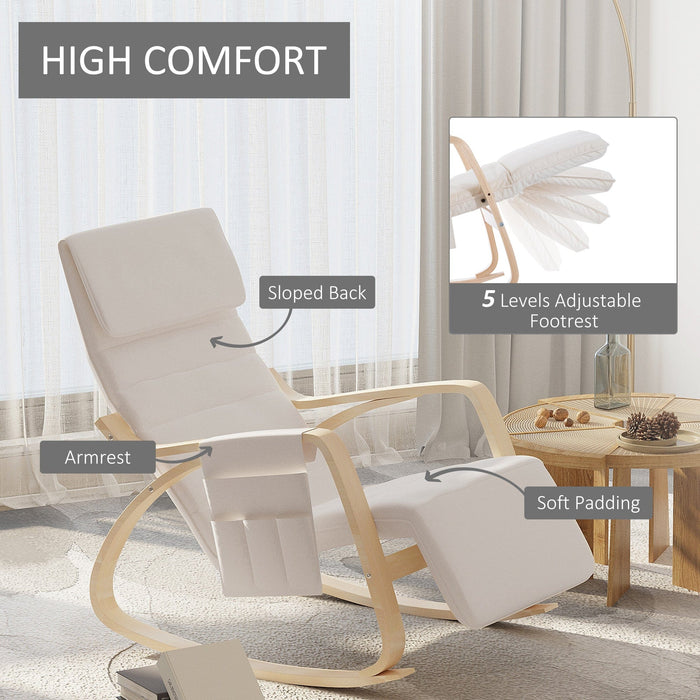 Cream White Rocking Lounge Chair With Footrest