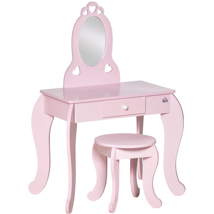 Kids Dressing Table and Stool Set with Mirror, Pink