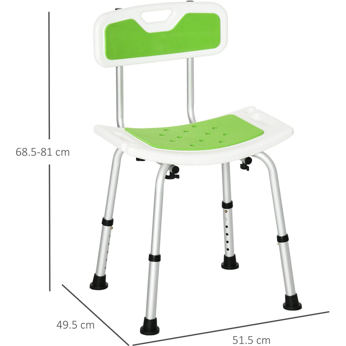 6-Level Adjustable Shower Stool with Backrest - Green
