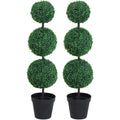 Set of 2 Artificial Boxwood Topiary Trees, Outdoor/Indoor Homcom