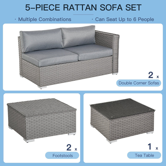 6 Seater Rattan Corner Sofa Set with Tea Table, Grey