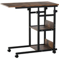 C Shaped Side Table Adjustable Height, Rustic Brown Homcom