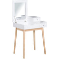 Pine Dressing Table With Flip up Mirror, 2 Drawers, White Homcom