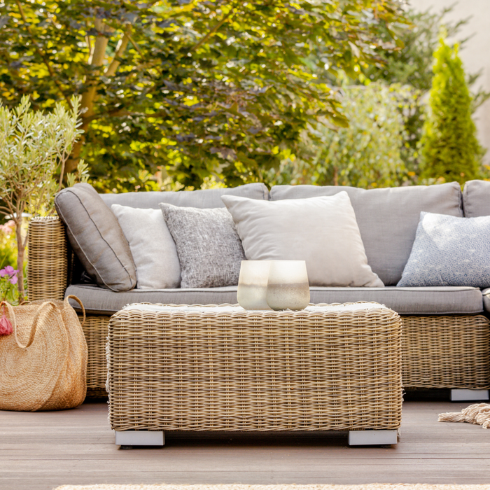 Cosy Garden Scene With Rattan Wicker Patio Furniture