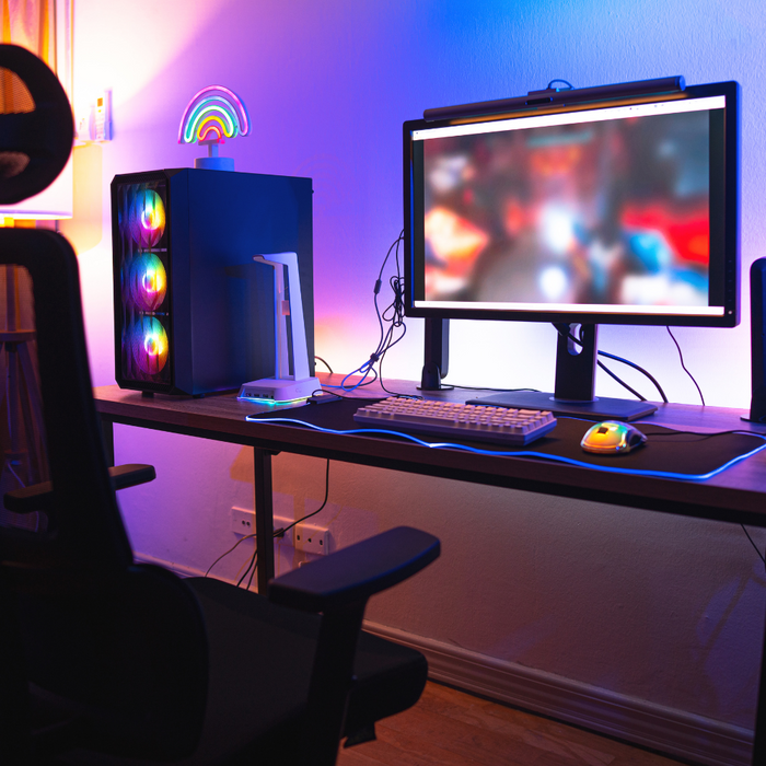 Image of a computer gaming desk setup 