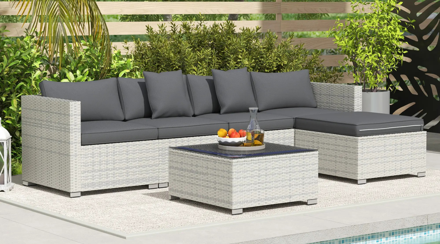 New Outsunny Rattan Sofa Set With Footstool and table