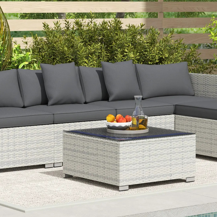 New Outsunny Rattan Sofa Set With Footstool and table