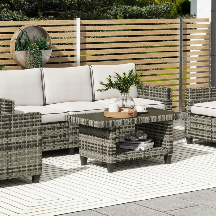 Outsunny 5 Seater Module Rattan Garden Sofa Set With Coffee Table and Cushions