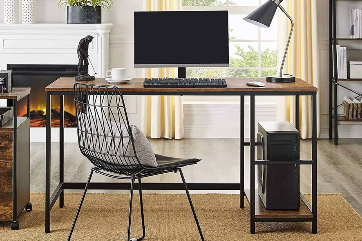 Vasagle Computer Desk With Storage Shelves Rustic Brown and Black 
