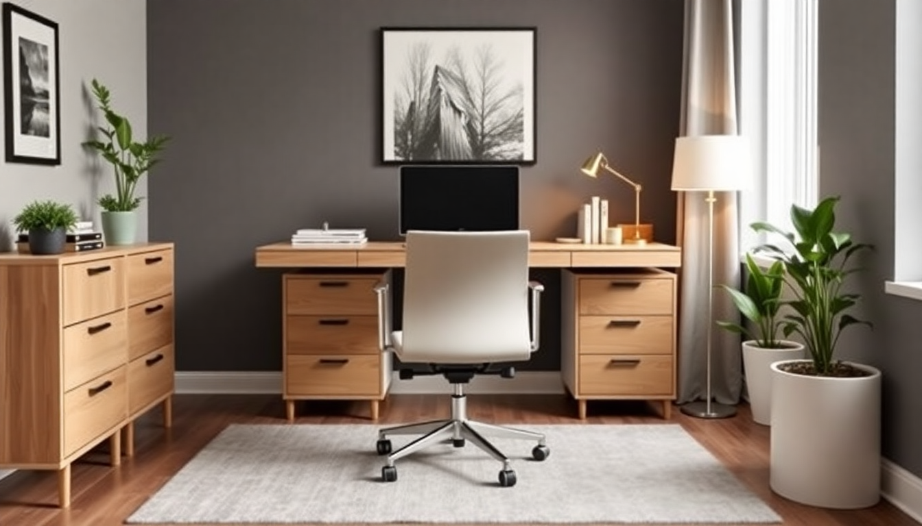 A modern home office setup with Vasagle furniture