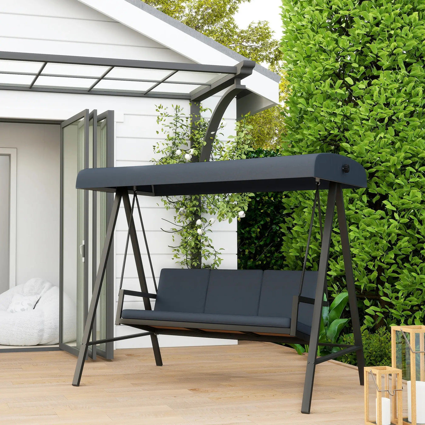 Outsunny Garden Swing Seat With Adjustable Canopy And Cushions