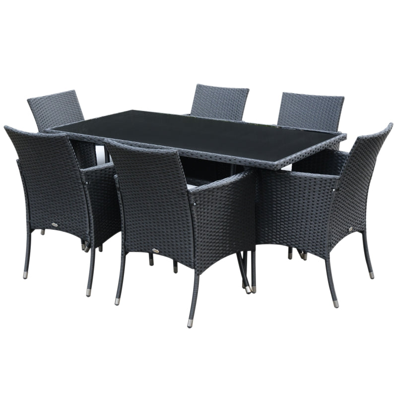 black 6 seater rattan outdoor dining set