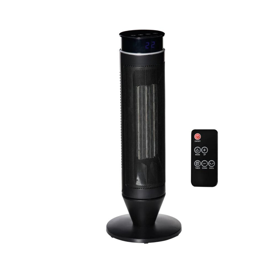A black remote controlled space heater