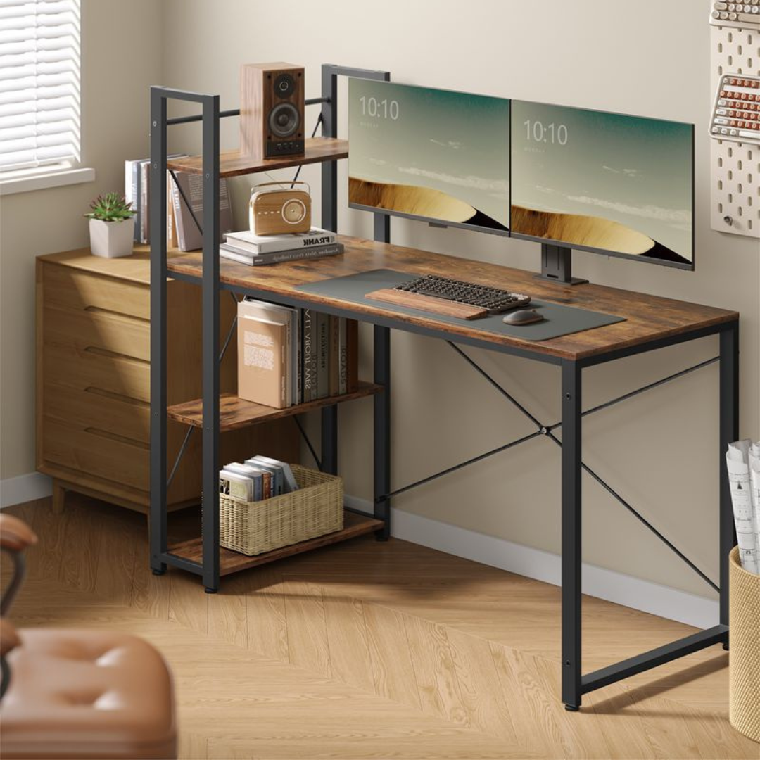 Rustic Industrial Desk With Storage Shelves