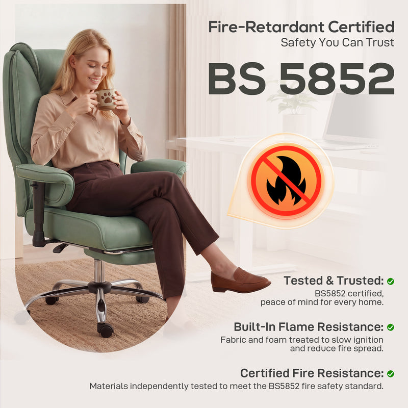 Ergonomic Office Chair with Reclining Footrest for All Day Comfort and Pet Friendly Faux Leather Green Homcom