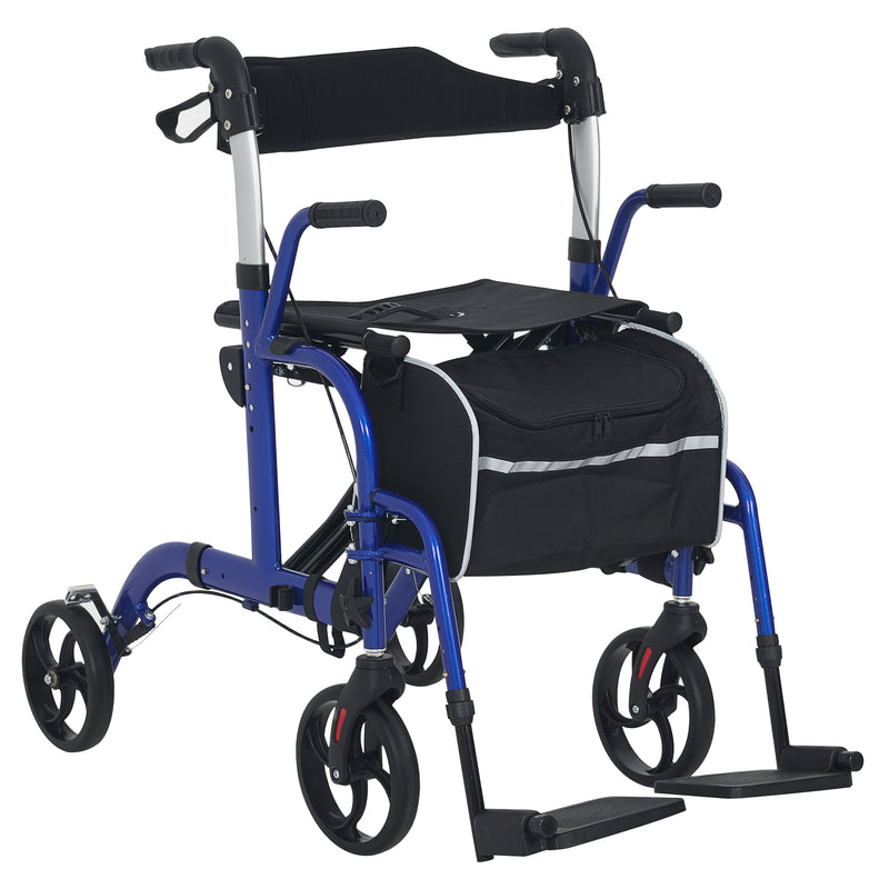 2 in 1 Wheelchair Transport Chair and Folding Rollator Walker with Seat and Bag by HOMCOM AOSOM