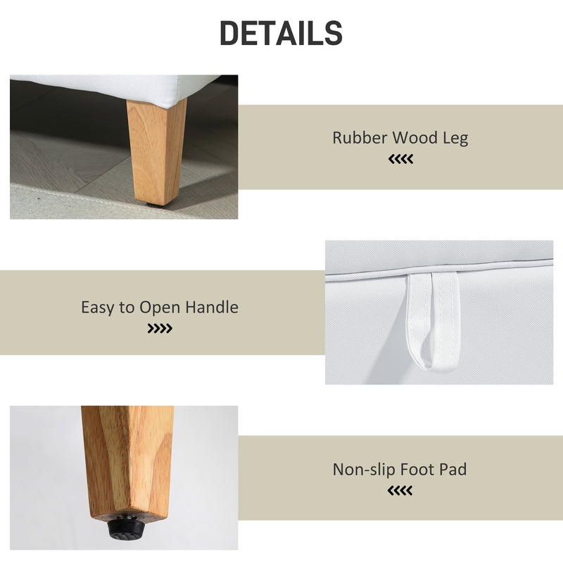 Cream White Linen Storage Ottoman with Padded Seat and Rubberwood Legs by HOMCOM